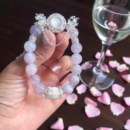 Lavender Quartz, natural purple gemstone bracelet with white quartz