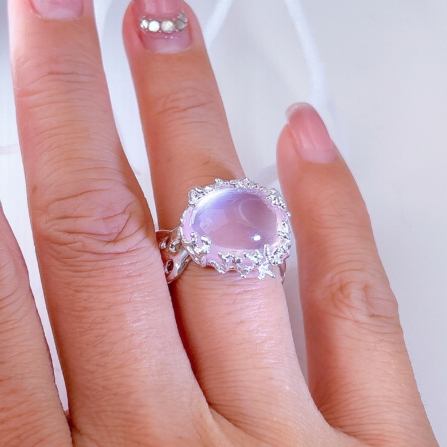 Rose quartz ring, hand craved lost wax freeform organic ring band with coral reef branches, the heeling gemstone ring sterling silver