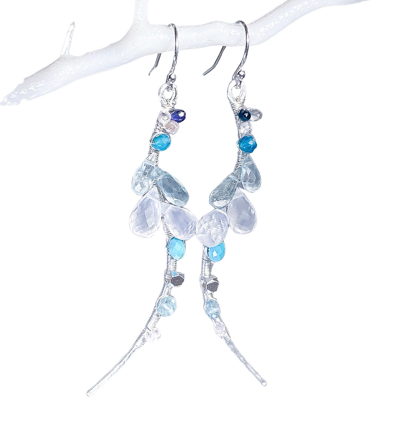Aquamarine Himalayan ice quartz statement earring, ice blue gemstone cluster earring