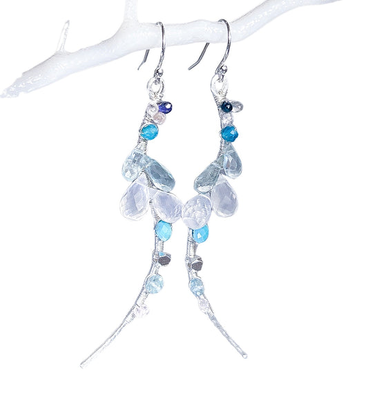 Aquamarine Himalayan ice quartz statement earring, ice blue gemstone cluster earring
