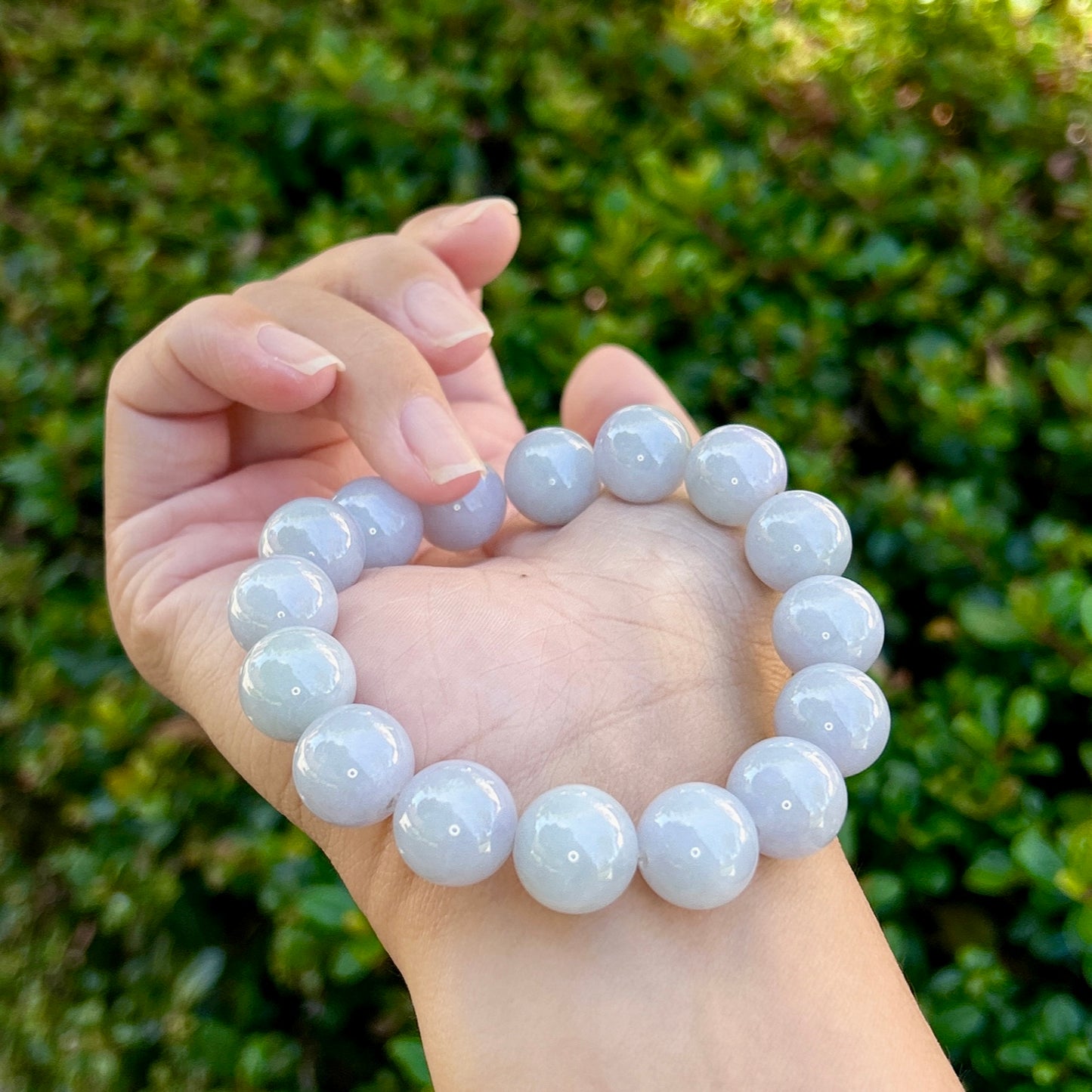 Certified Jadeite jade beaded bracelet, 13MM+ Monet color jade bracelet, pastel lavender blue Myanmar jadeite, untreated Burmese Grade A jadeite.