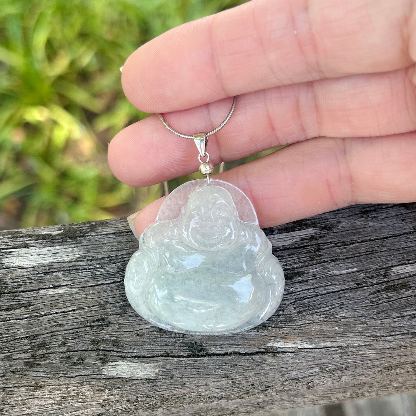 Laughing Buddha Pendant necklace, 33x32MM Icy White Laughing Buddha Jadeite Jade Pendant, Untreated Type A Burmese Jadeite