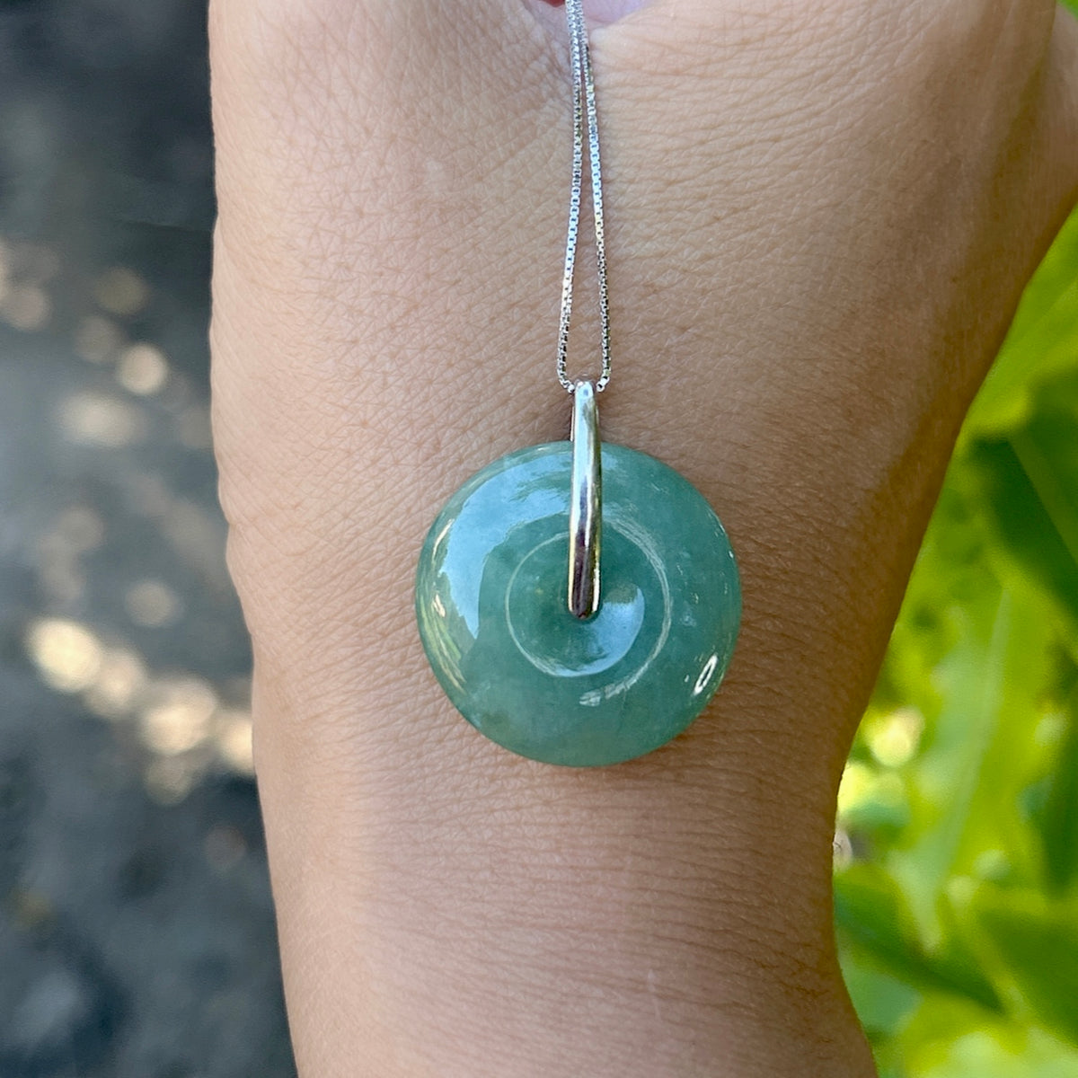 Myanmar Jadeite Jade Donut Pendant, 22MM Forest Green donut necklace, Natural Type A Jade, Burmese Gemstones Jewelry