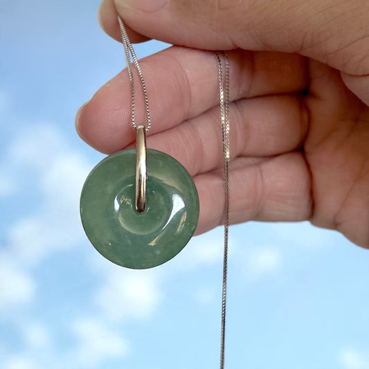 Myanmar Jadeite Jade Donut Pendant, 22MM Forest Green donut necklace, Natural Type A Jade, Burmese Gemstones Jewelry