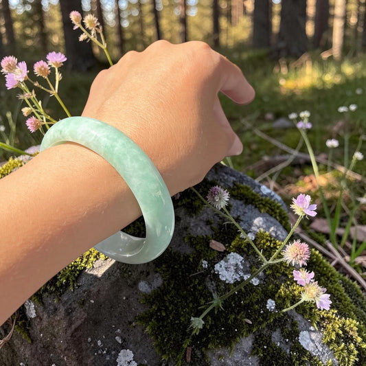 Myanmar jadeite thick bangle 61mm, round Shape, translucent full green Jadeite