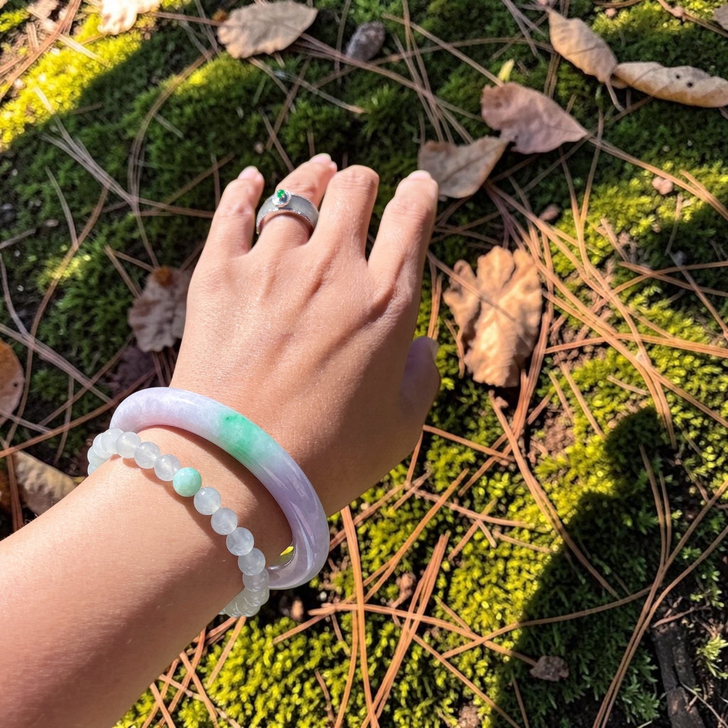 Myanmar jadeite bangle 59mm, spring color, translucent lavender green Jadeite,