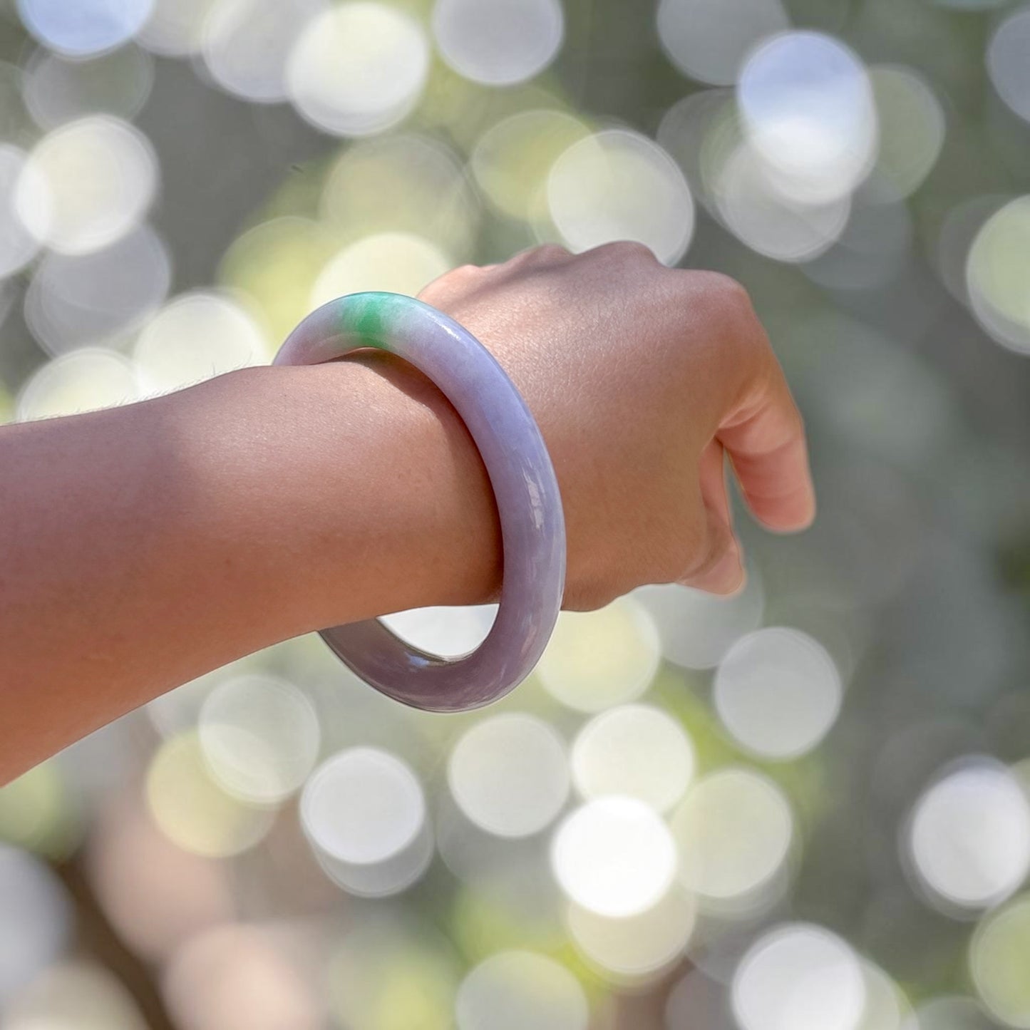 Myanmar jadeite bangle 59mm, spring color, translucent lavender green Jadeite,