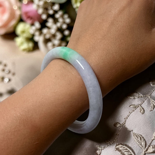 Myanmar jadeite bangle 59mm, spring color, translucent lavender green Jadeite,