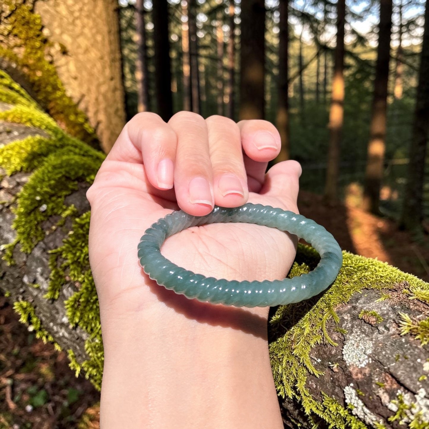 Myanmar jadeite woven oval bangle fits 53-55mm, translucent floating green Jade, Certified Grade A Jade, Burmese jadeite Jewelry 56.7x46x7mm