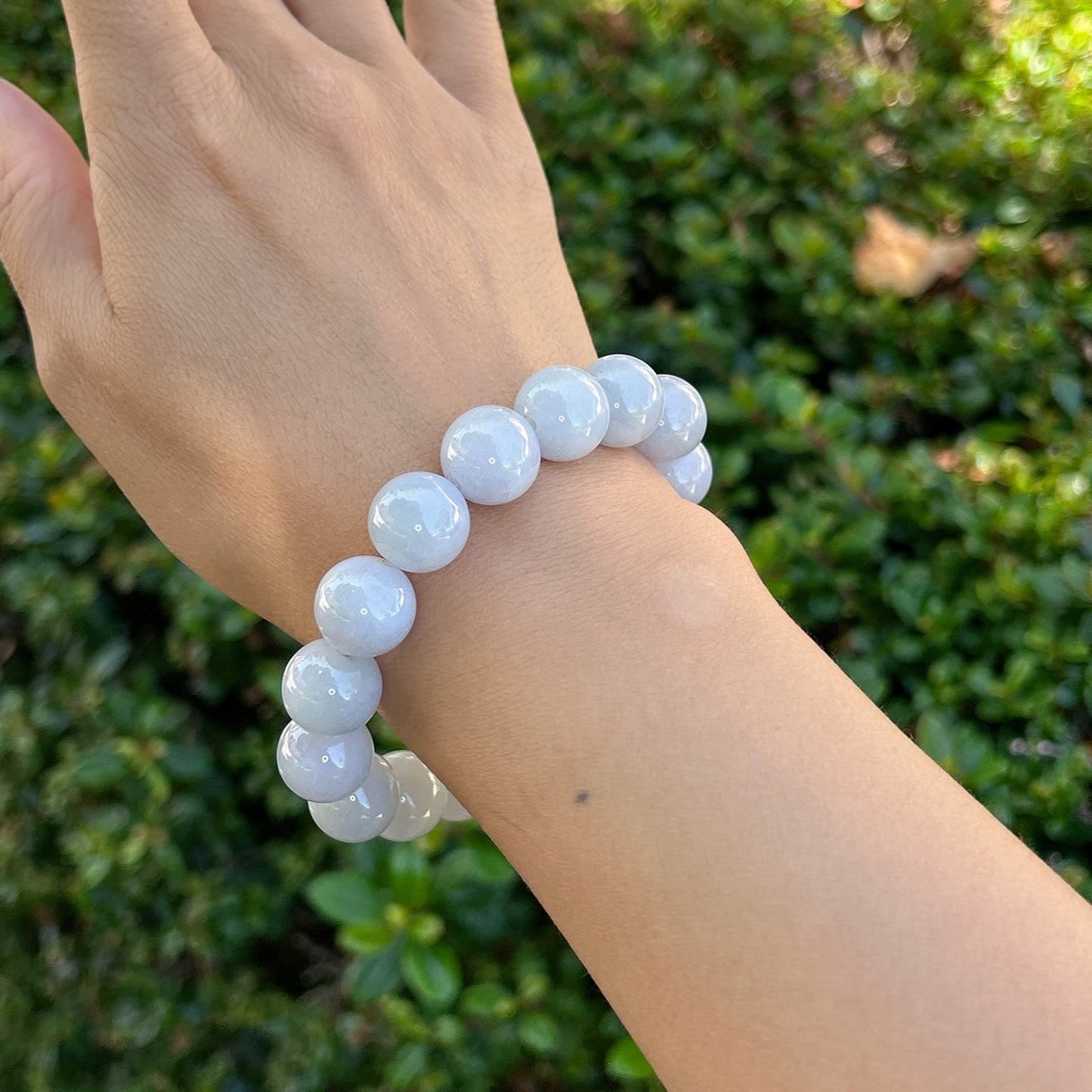 Certified Jadeite jade beaded bracelet, 13MM+ Monet color jade bracelet, pastel lavender blue Myanmar jadeite, untreated Burmese Grade A jadeite.