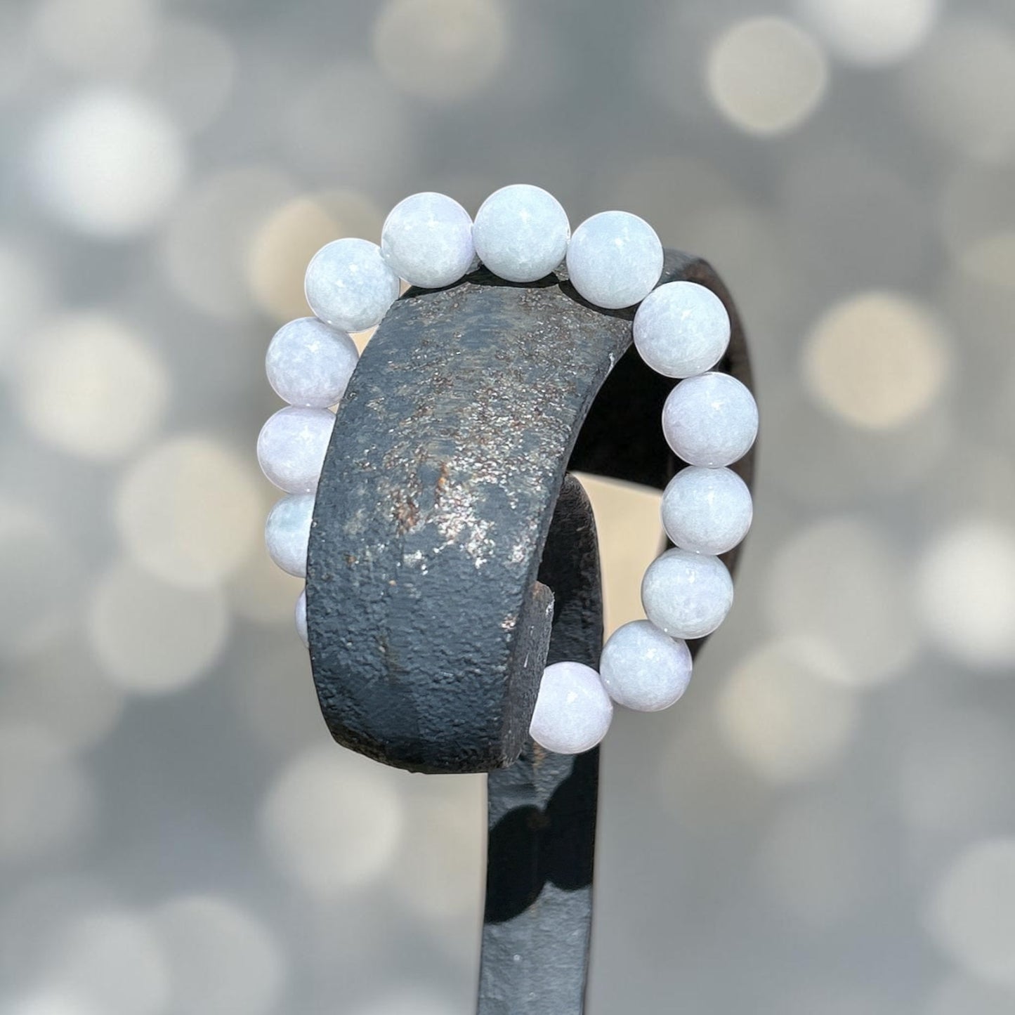 Certified Jadeite jade beaded bracelet, 13MM+ Monet color jade bracelet, pastel lavender blue Myanmar jadeite, untreated Burmese type A jadeite.