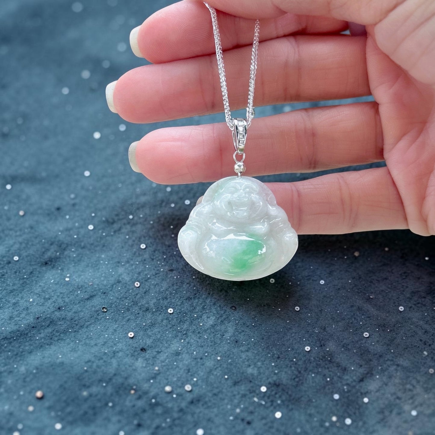 Myanmar Jadeite Jade Buddha Pendant necklace, 26x30MM floating Green Buddha craving, Natural Type A Jade, Burmese Gemstones Jewelry