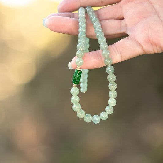 Jadeite jade floating green beaded necklace, 7MM+ ice translucent green forest color jade, Myanmar jade necklace, untreated Burmese type A jadeite