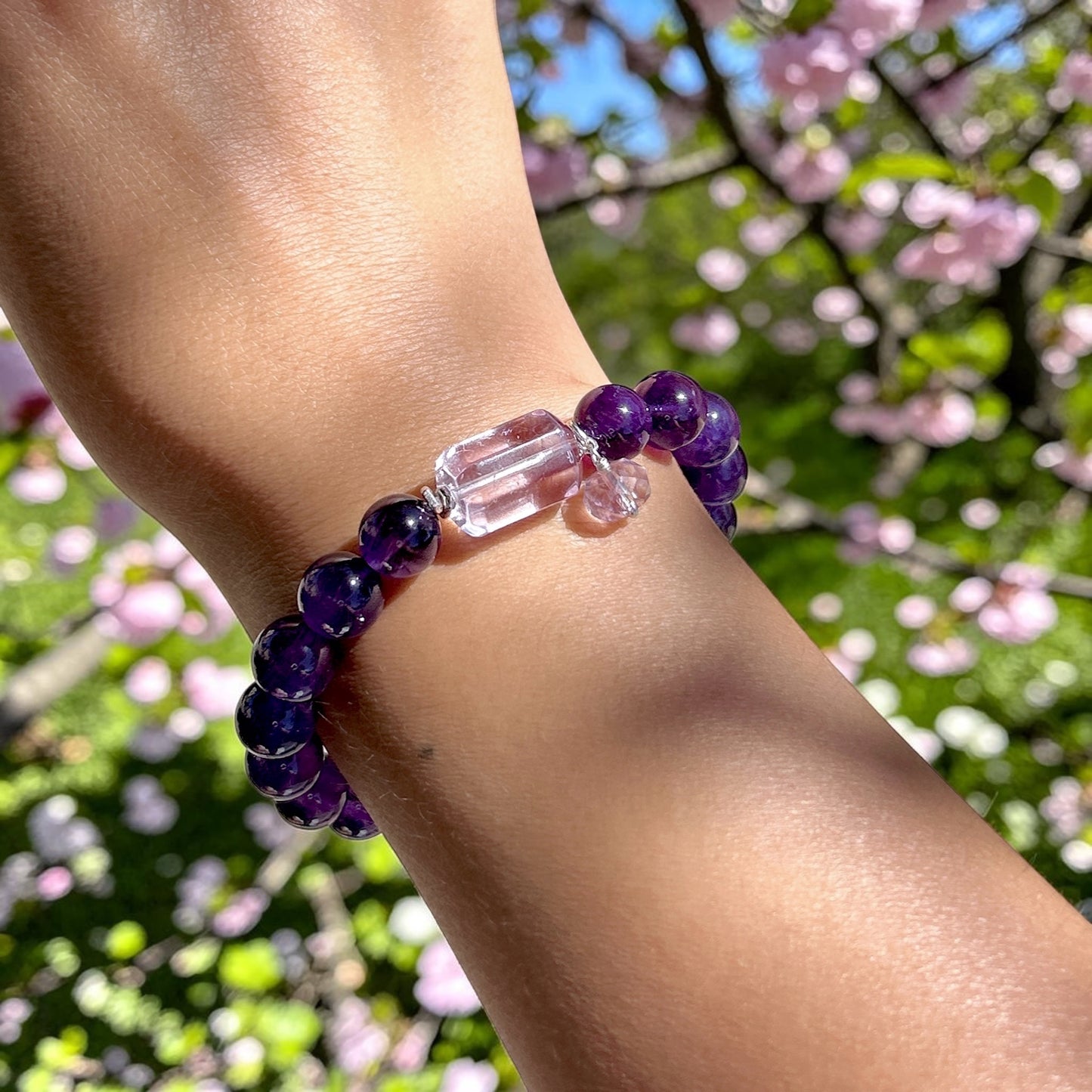 9.5MM Uruguay Amethyst Bracelet, Deep Purple Gemstone Beaded bracelet, February Birthstone gift idea