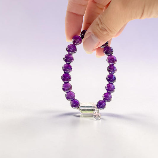 9.5MM Uruguay Amethyst Bracelet, Deep Purple Gemstone Beaded bracelet, February Birthstone gift idea