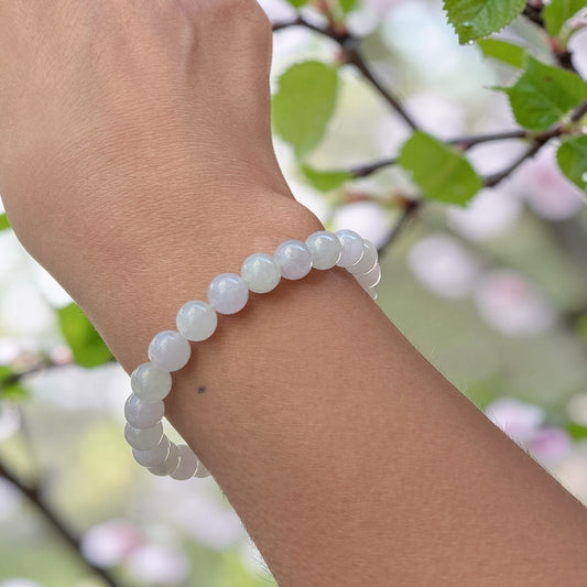 Type A Jadeite jade beaded bracelet, 8MM+ ice translucent pastel color jade bracelet, Myanmar jadeite, untreated Burmese type A jadeite