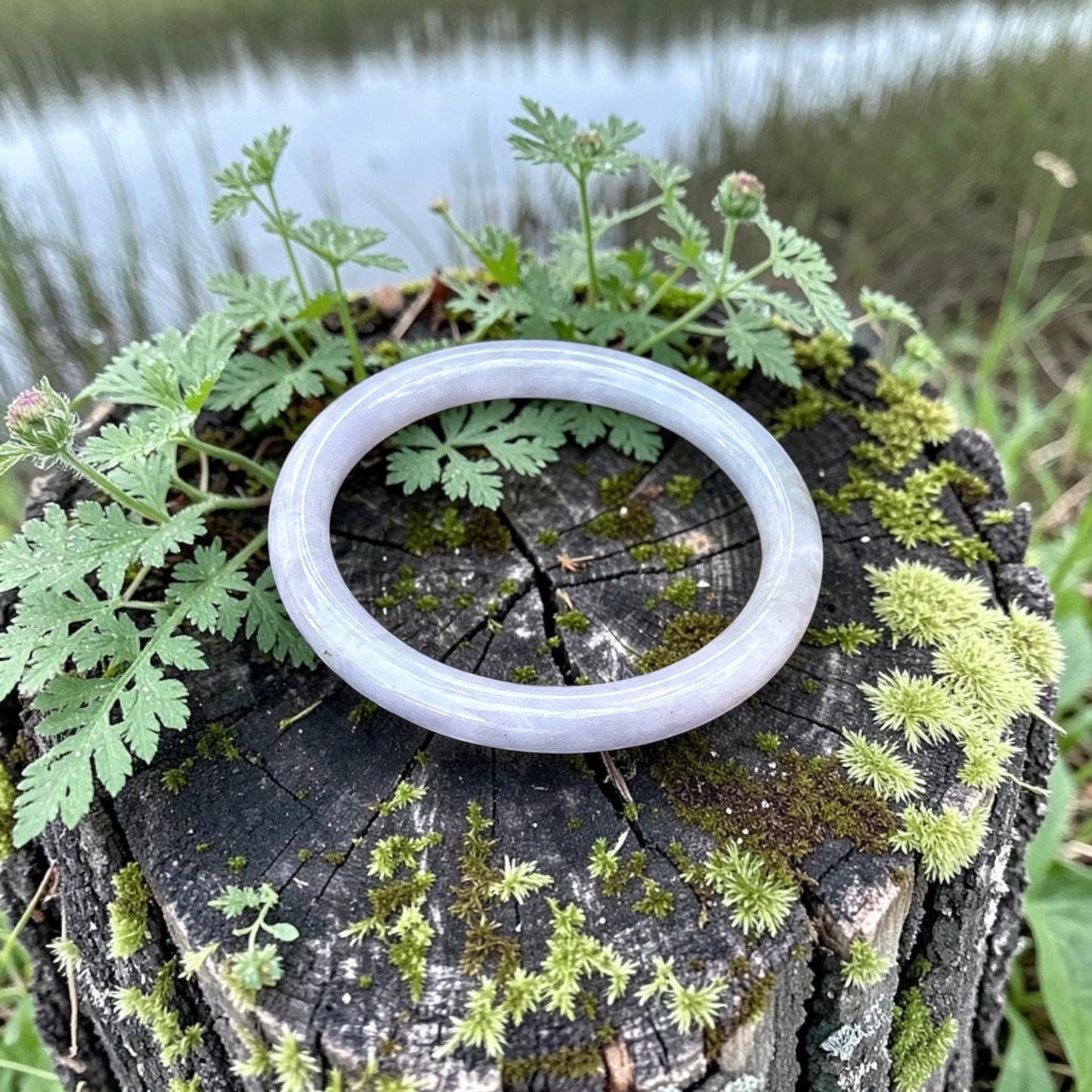 Myanmar jadeite bangle 57MM, Burmese type A purple jadeite jade bangle, glossy transparent full lilac lavender bangle bracelet 57x8x8.5MM