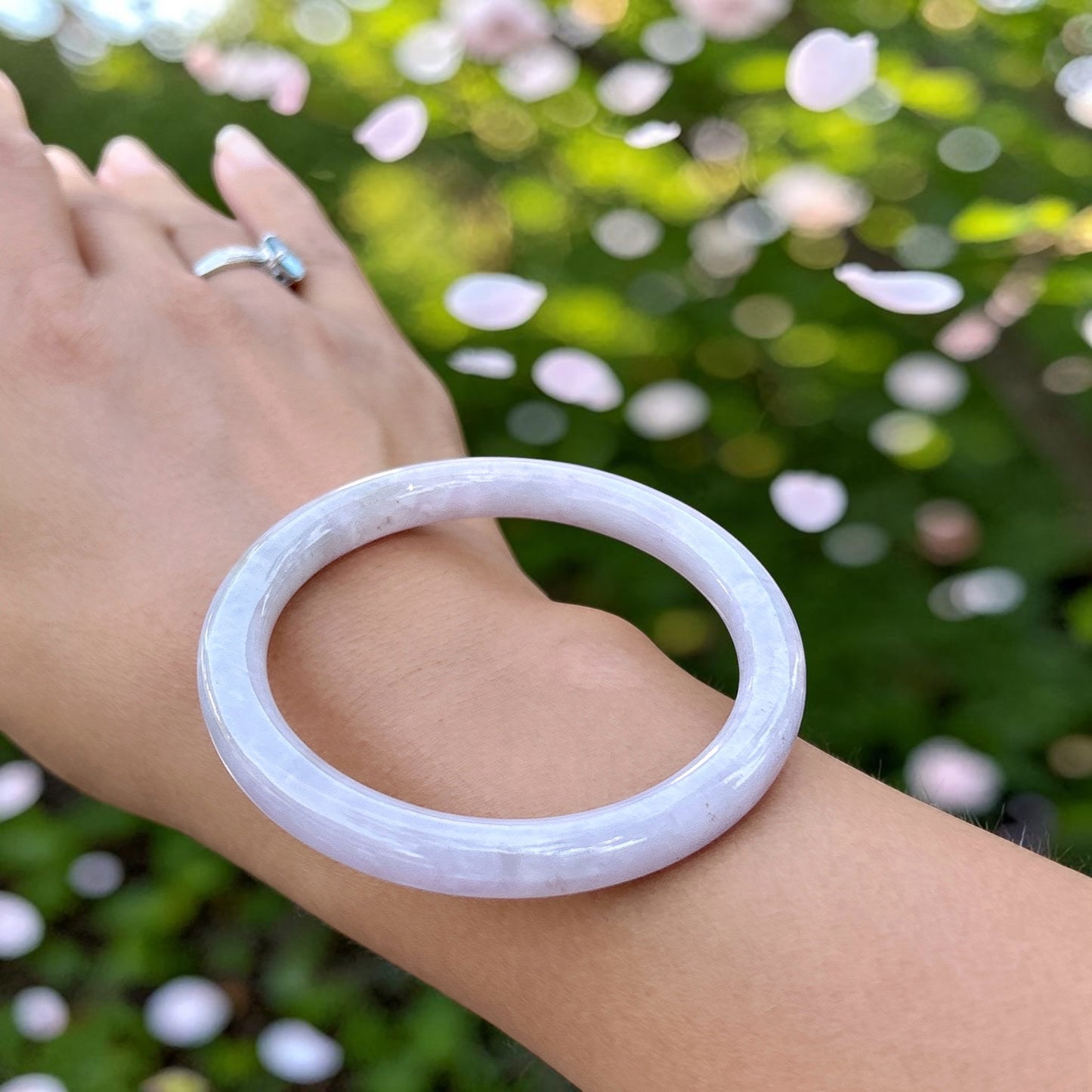 Myanmar jadeite bangle 57MM, Burmese type A purple jadeite jade bangle, glossy transparent full lilac lavender bangle bracelet 57x8x8.5MM