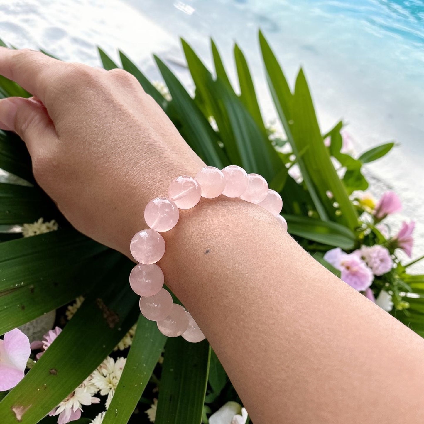 Rose Quartz beaded bracelet, high quality Madagascar rose Quartz bracelet, infinity gemstone beaded stretch bracelet