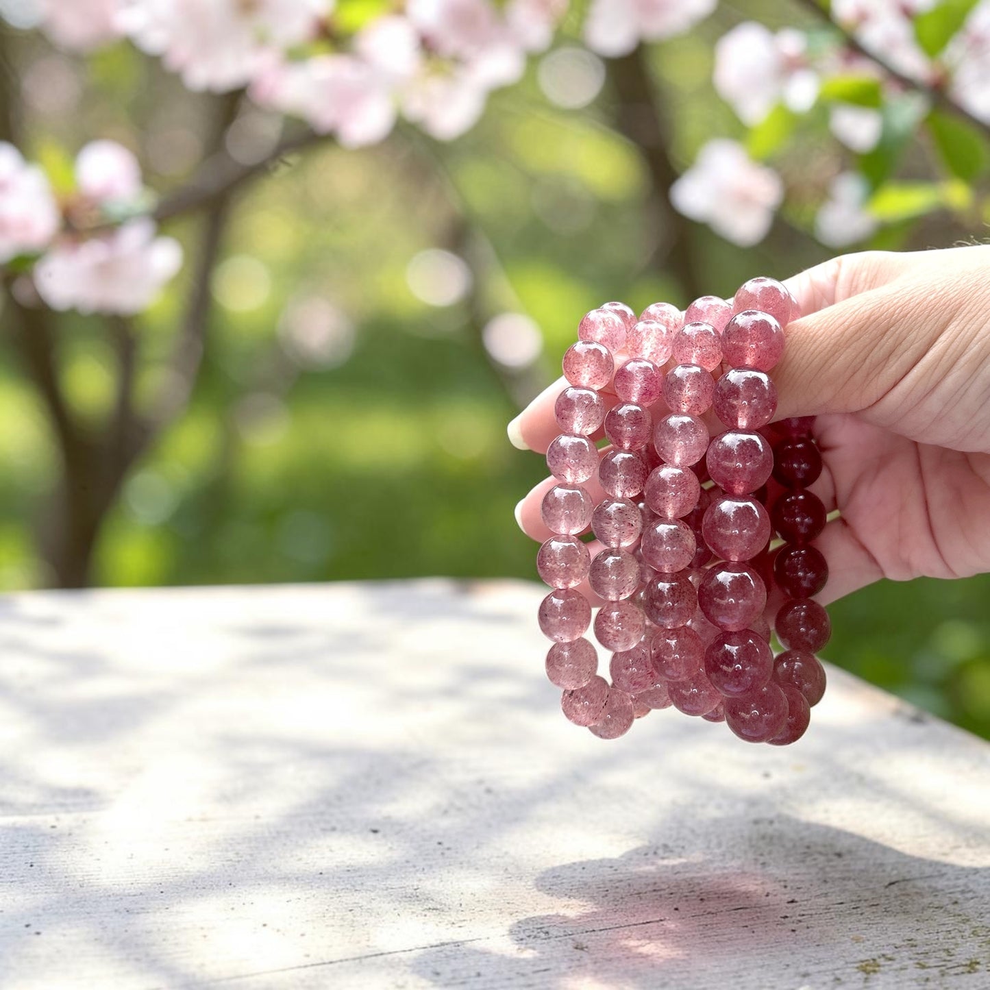 Strawberry Quartz beaded bracelet, high quality strawberry Quartz bracelet, infinity gemstone beaded stretch bracelet