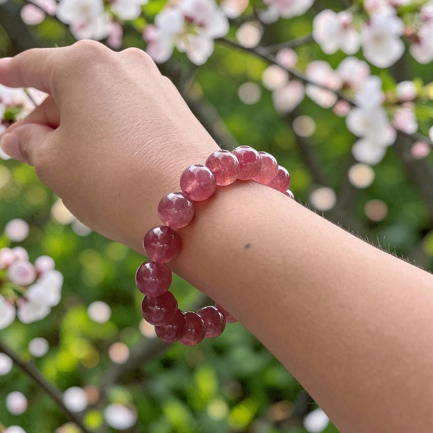 Strawberry Quartz beaded bracelet, high quality strawberry Quartz bracelet, infinity gemstone beaded stretch bracelet