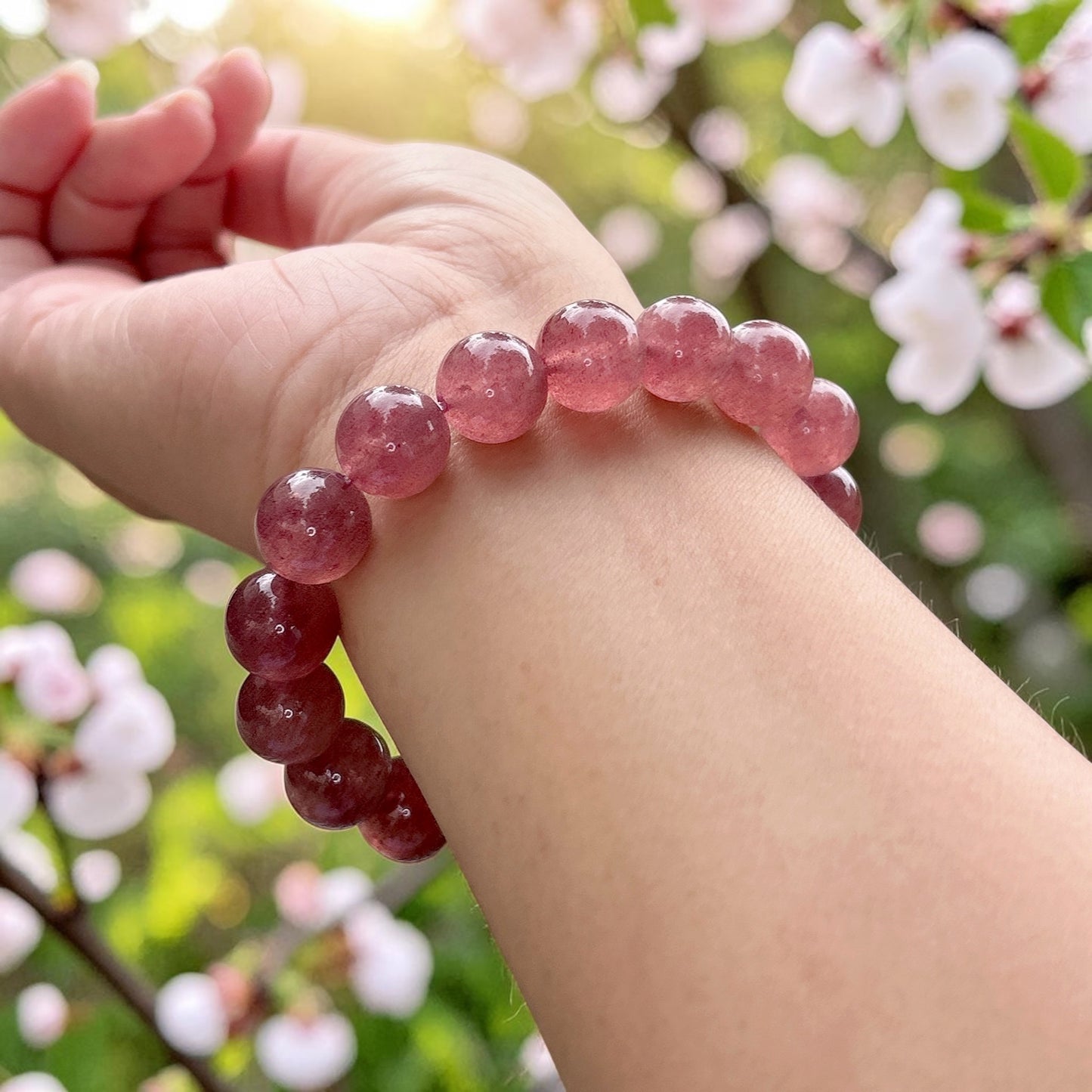 Strawberry Quartz beaded bracelet, high quality strawberry Quartz bracelet, infinity gemstone beaded stretch bracelet