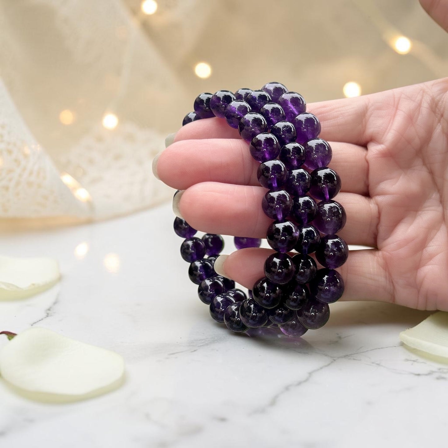 Natural icy Uruguay amethyst bracelet, 9MM+ high quality dark purple amethyst, February birthstone gift idea.