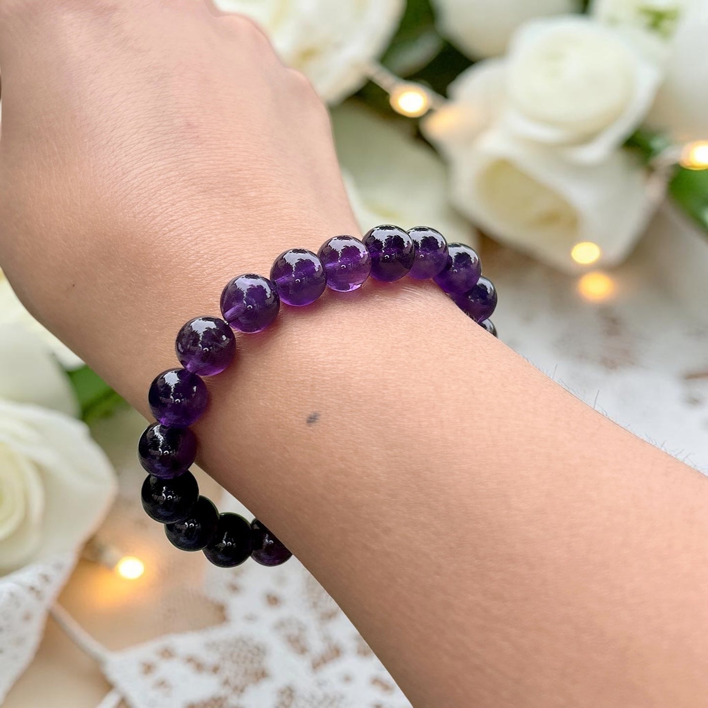Natural icy Uruguay amethyst bracelet, 9MM+ high quality dark purple amethyst, February birthstone gift idea.