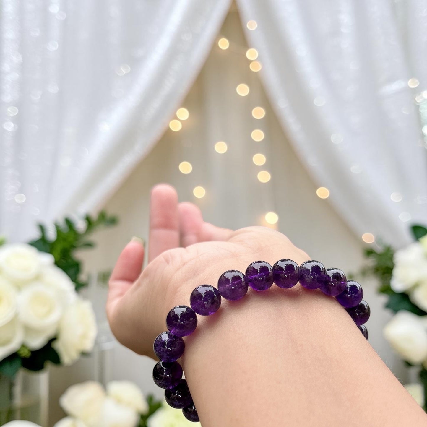Natural icy Uruguay amethyst bracelet, 9MM+ high quality dark purple amethyst, February birthstone gift idea.