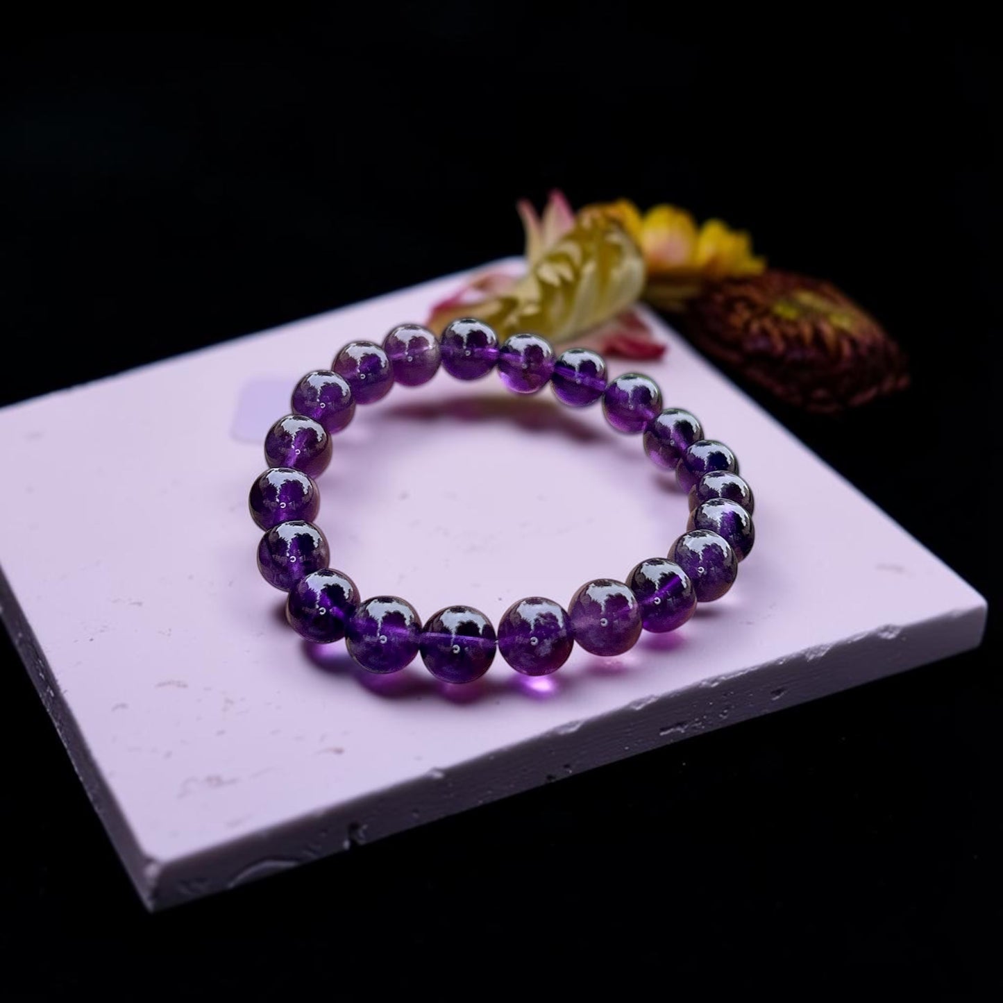 Natural icy Uruguay amethyst bracelet, 9MM+ high quality dark purple amethyst, February birthstone gift idea.