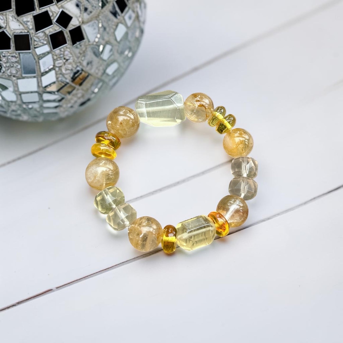 Yellow hematoid quartz, amber, lemon quartz, honey yellow tone gemstone bracelet. Natural crystal healing gift idea. Spiritual protection jewelry