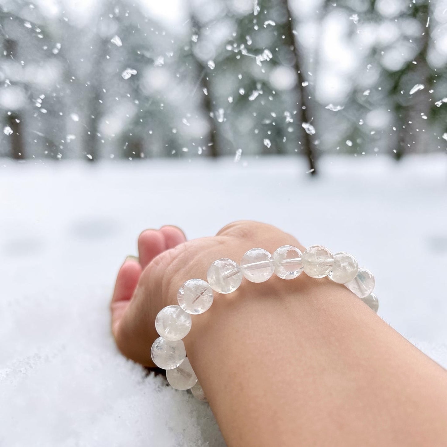 AAA+ White Phantom Quartz Bracelet 10mm, Madagascan Snowflake Phantom Quartz, Natural crystal healing gift idea. Spiritual protection jewelry