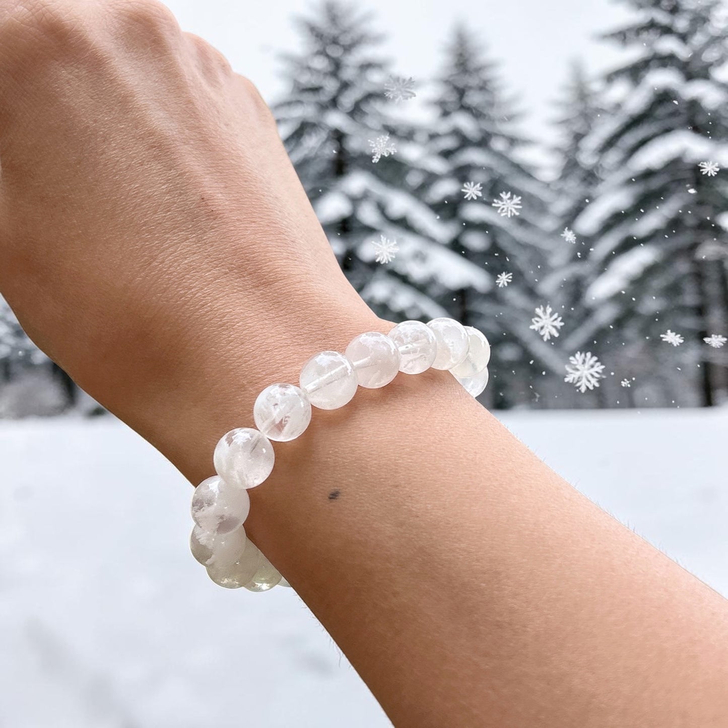 AAA+ White Phantom Quartz Bracelet 10mm, Madagascan Snowflake Phantom Quartz, Natural crystal healing gift idea. Spiritual protection jewelry