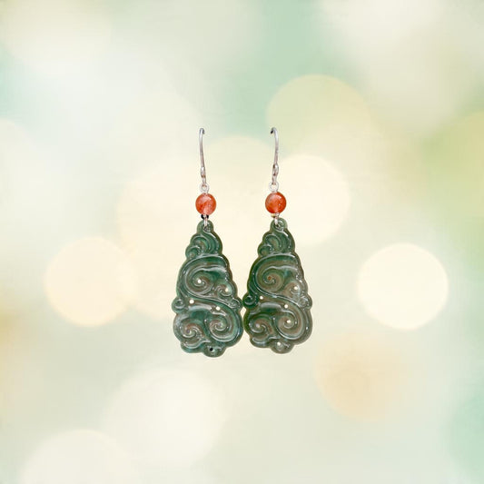 Natural Guatemalan Grade A Icy Translucent Dusty Blue Jade, Craving Jadeite dangle earring in Sterling Silver