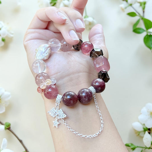 Strawberry quartz, rose quartz, smoky quartz, baroque Pearl bracelet, chunky beaded bracelet, natural gemstone bracelet
