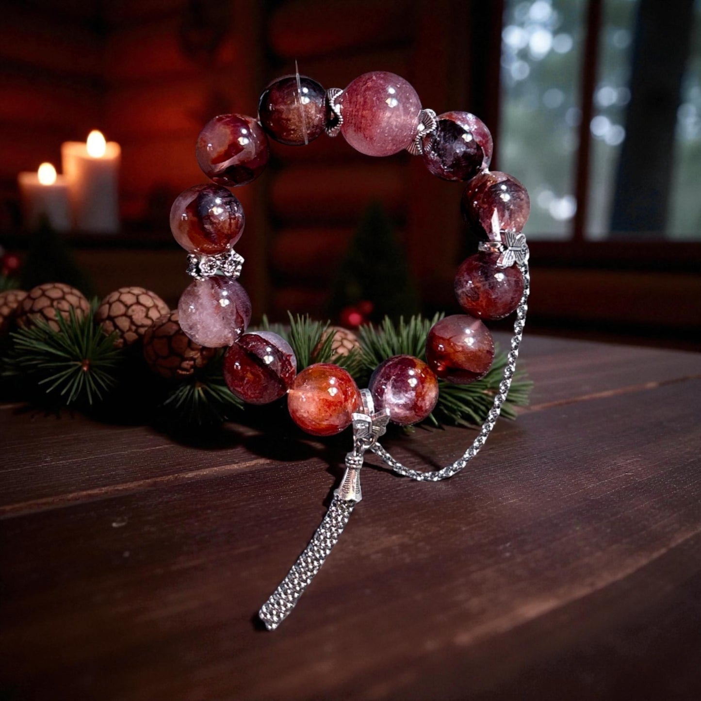 Red fire quartz stretch bracelet,  14MM huge hematoid quartz