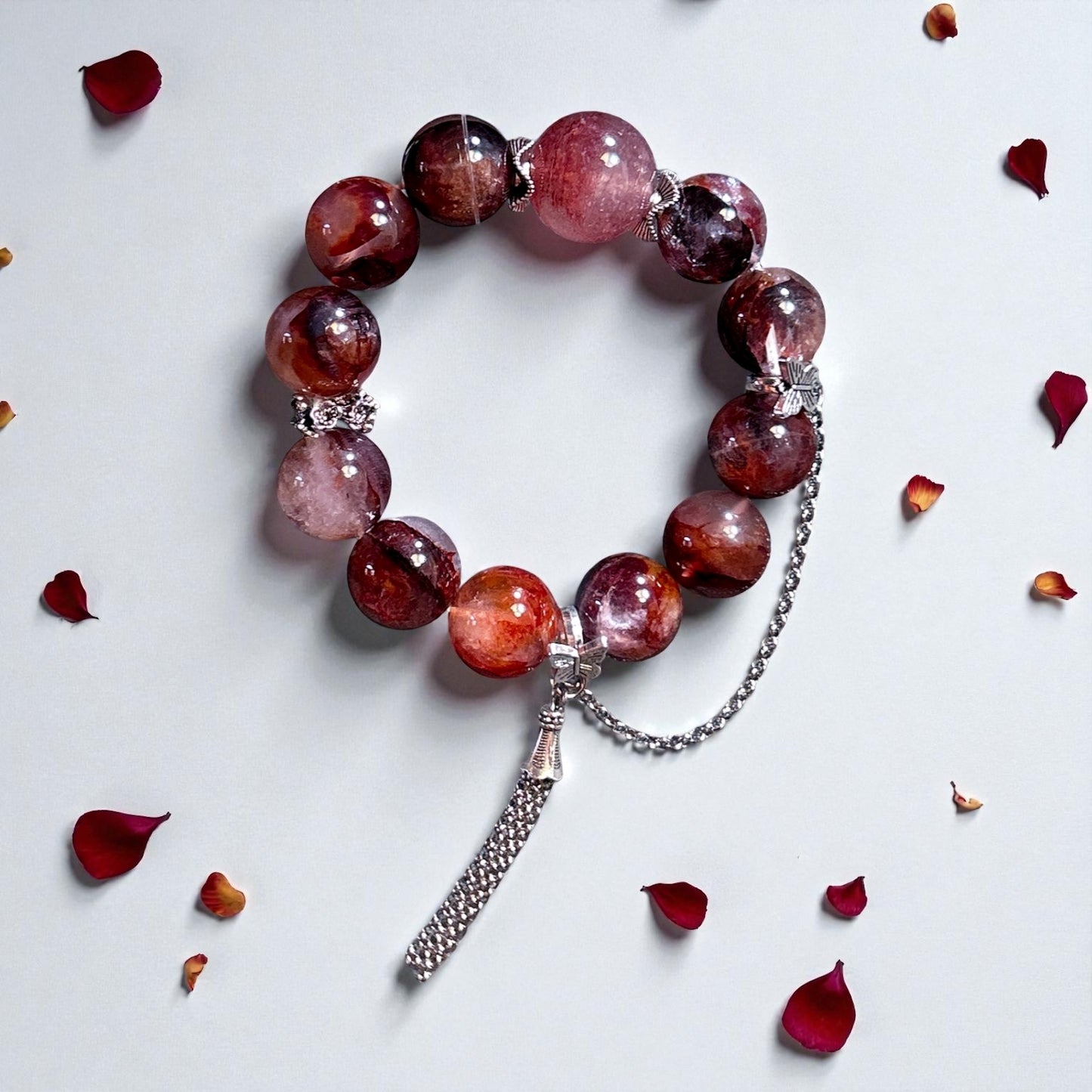 Red fire quartz stretch bracelet,  14MM huge hematoid quartz