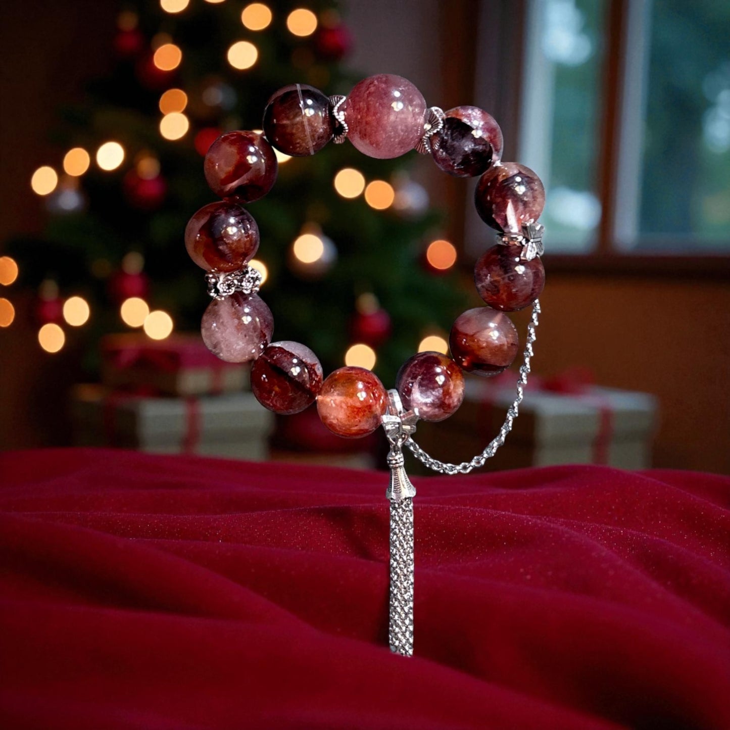 Red fire quartz stretch bracelet,  14MM huge hematoid quartz