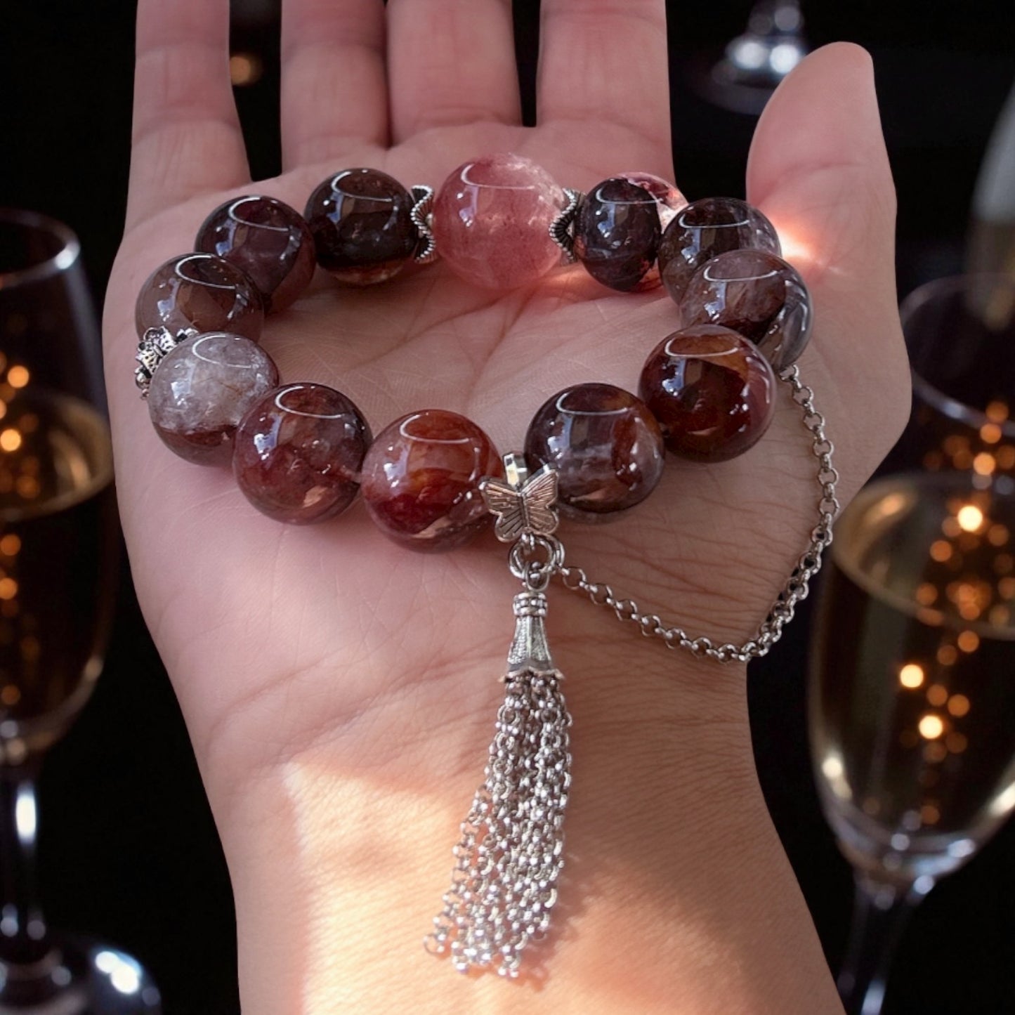 Red fire quartz stretch bracelet,  14MM huge hematoid quartz