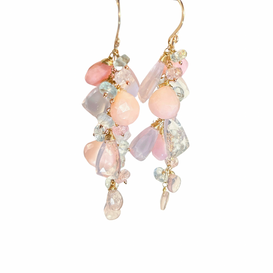 Rose quartz pink opal earrings, blushed pink cluster earrings