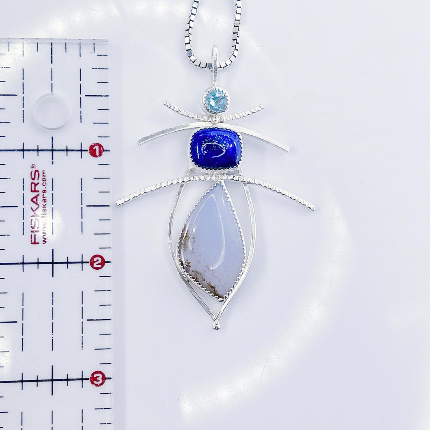 Blue lace agate, lapis lazuli, blue topaz ombré blue gemstone pendant necklace in sterling silver