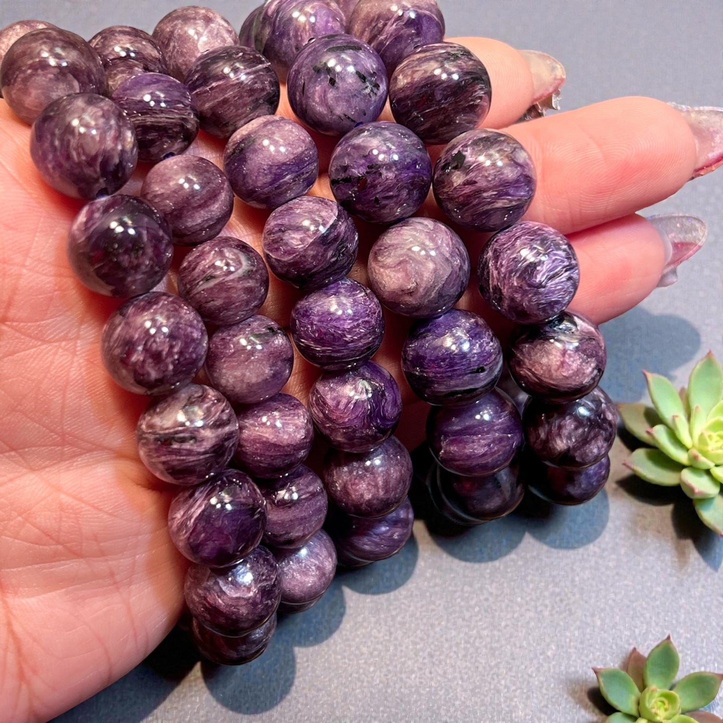 All natural purple charoite, no treatment or encouragement.  charoite with less to no black veins