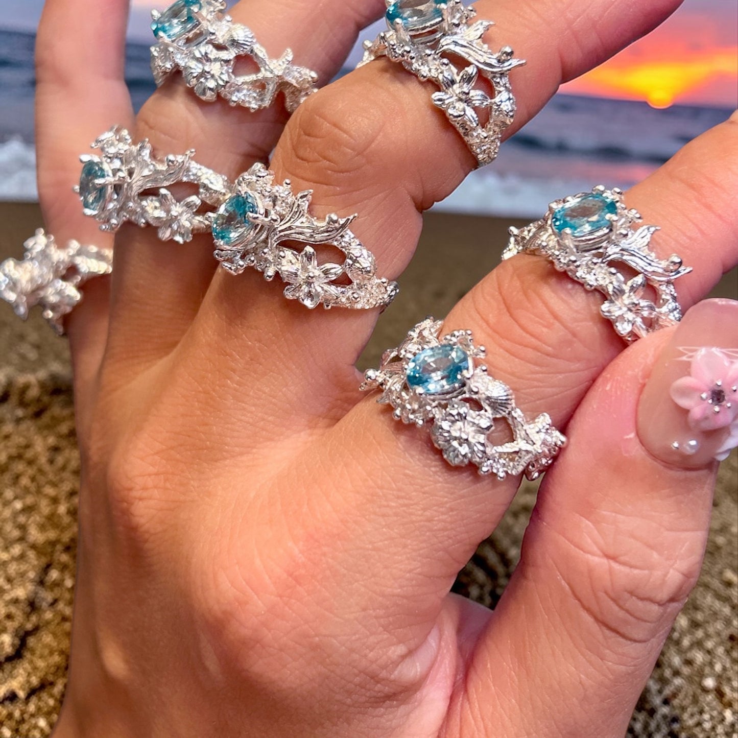 The natural Cambodia blue zircon ring in solid Sterling silver. ocean inspired contemporary engagement ring.