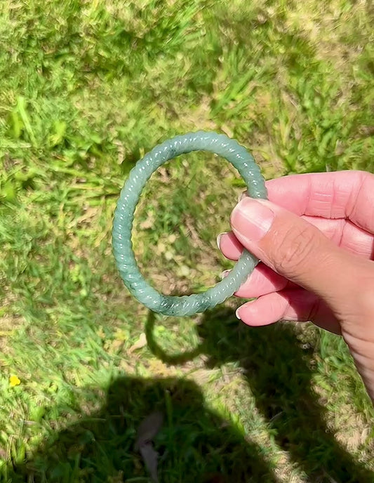 Myanmar jadeite woven oval bangle fits 53-55mm, translucent floating green Jade, Certified Grade A Jade, Burmese jadeite Jewelry 56.7x46x7mm