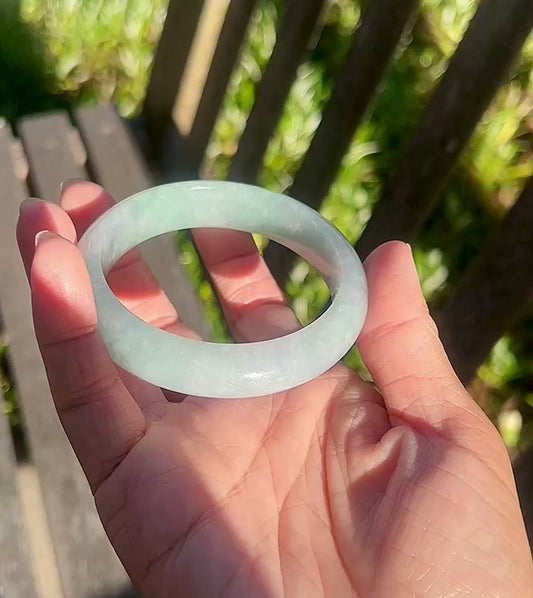 Myanmar jadeite bangle 59.5mm, Monet color, ice translucent blue water jadeite, Certified Grade A Jade, Burmese Gemstone Jewelry 59x15x9mm