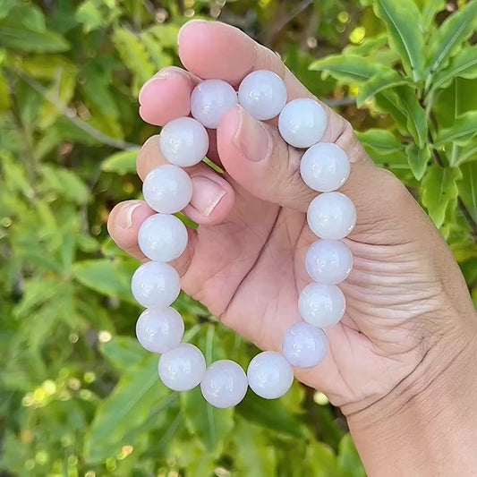 Jadeite jade beaded bracelet, 13MM Monet color jade bracelet, pastel lavender blue Myanmar jadeite, untreated lilac type A jadeite